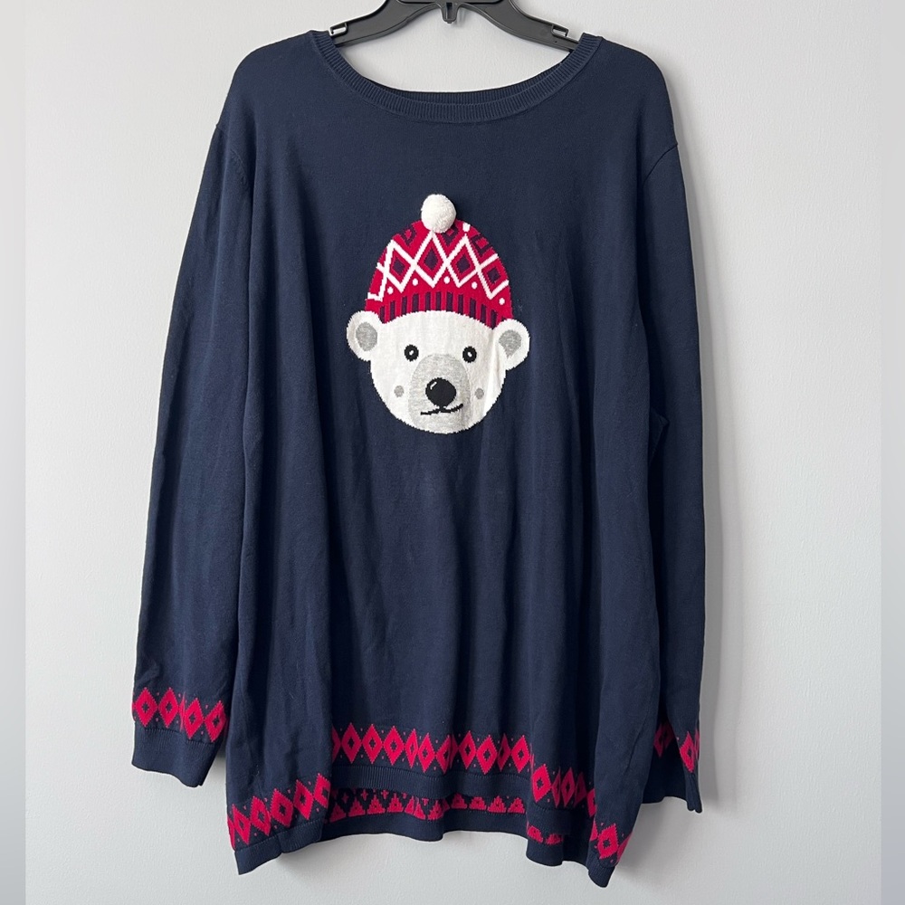 Tommy Hilfiger Women’s Plus Size Cotton Beanie Bear Sweater Navy Size 3X